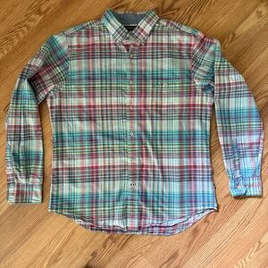 Nautica Shirt Mens Size L Madras Plaid‎ Long Sleeve Button Up Business Casual